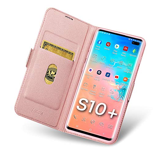Aunote Samsung S10 Plus Case, Galaxy s10 Plus Case Wallet, Slim Flip Folio PU Leather Samsung Galaxy S10 Plus Case,Full Protective Cover with Card Holder S10 Plus Phone Case for Galaxie 6.4" Rose Gold
